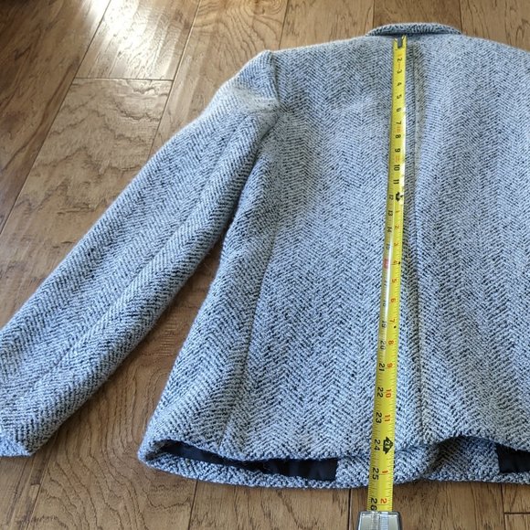 Tweed Black White Herringbone Wool Lined Blazer Jacket 2P 2 Petite XS Small - Picture 9 of 15